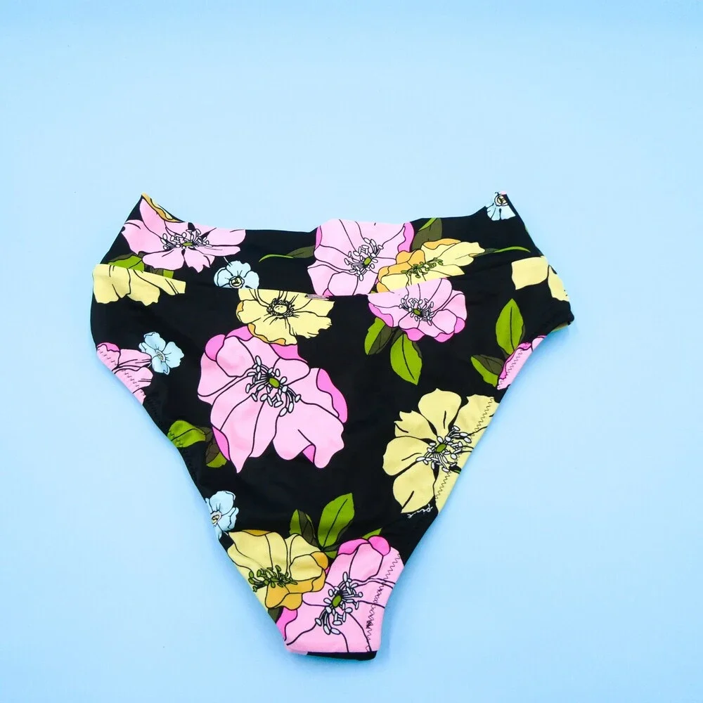 Victorias Secret Small Black Floral High-waisted Ruffle‎ Bikini Bottom Swimwear